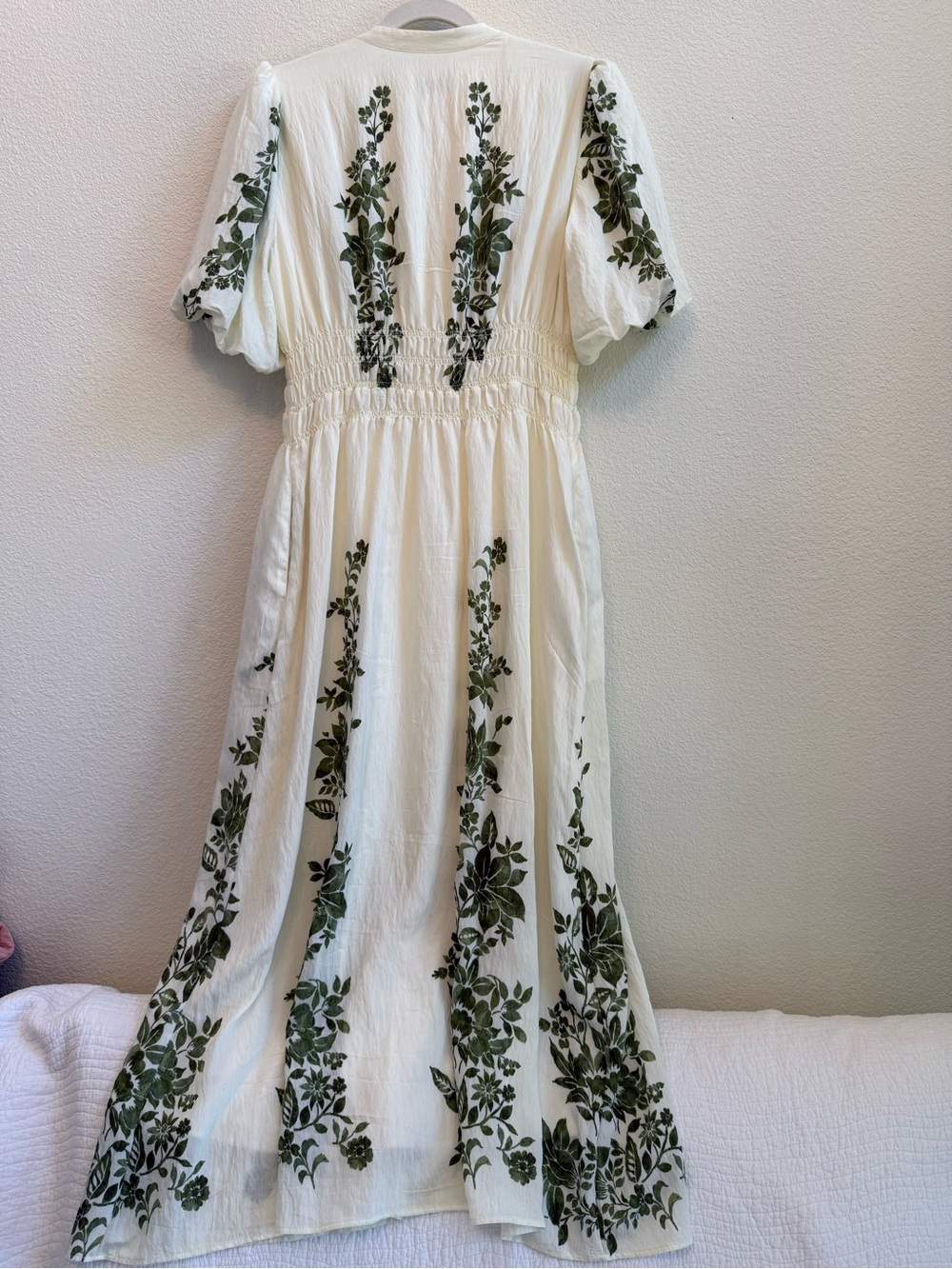 🌿 Taylor White & Green Floral Smocked Midi Dress Size 10 Cottagecore - Picture 4 of 4